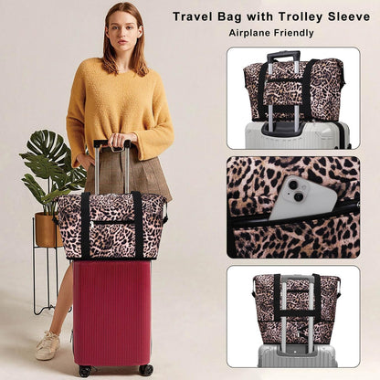 Expandable Duffel Bag for Women with Trolley Sleeve/Wet Pocket Weekender Travel Tote Large Carry On Overnight Luggage