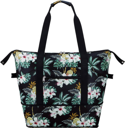 Expandable Duffel Bag for Women with Trolley Sleeve/Wet Pocket Weekender Travel Tote Large Carry On Overnight Luggage