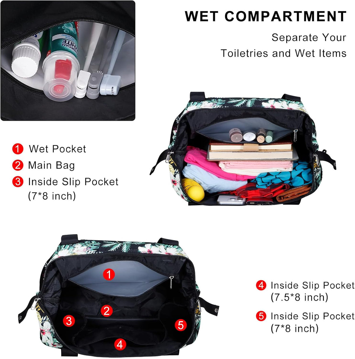 Expandable Duffel Bag for Women with Trolley Sleeve/Wet Pocket Weekender Travel Tote Large Carry On Overnight Luggage