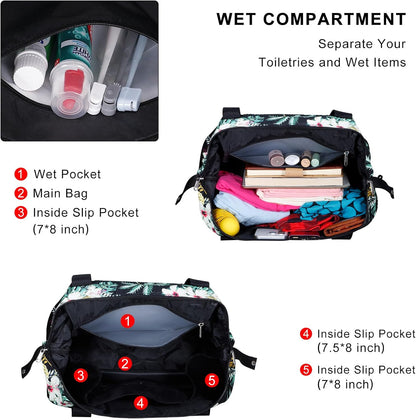 Expandable Duffel Bag for Women with Trolley Sleeve/Wet Pocket Weekender Travel Tote Large Carry On Overnight Luggage