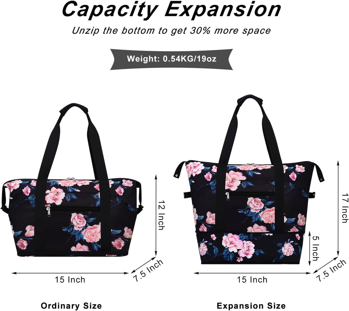 Expandable Duffel Bag for Women with Trolley Sleeve/Wet Pocket Weekender Travel Tote Large Carry On Overnight Luggage