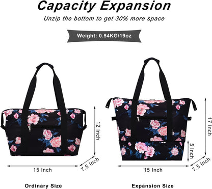 Expandable Duffel Bag for Women with Trolley Sleeve/Wet Pocket Weekender Travel Tote Large Carry On Overnight Luggage
