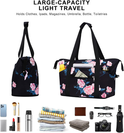 Expandable Duffel Bag for Women with Trolley Sleeve/Wet Pocket Weekender Travel Tote Large Carry On Overnight Luggage