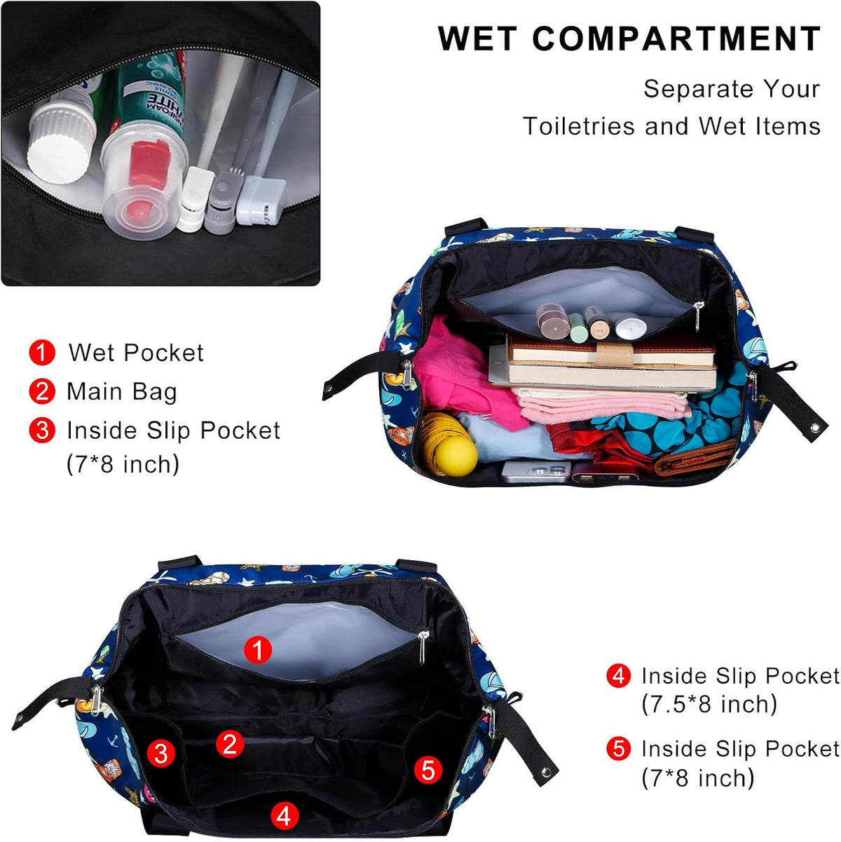 Expandable Duffel Bag for Women with Trolley Sleeve/Wet Pocket Weekender Travel Tote Large Carry On Overnight Luggage