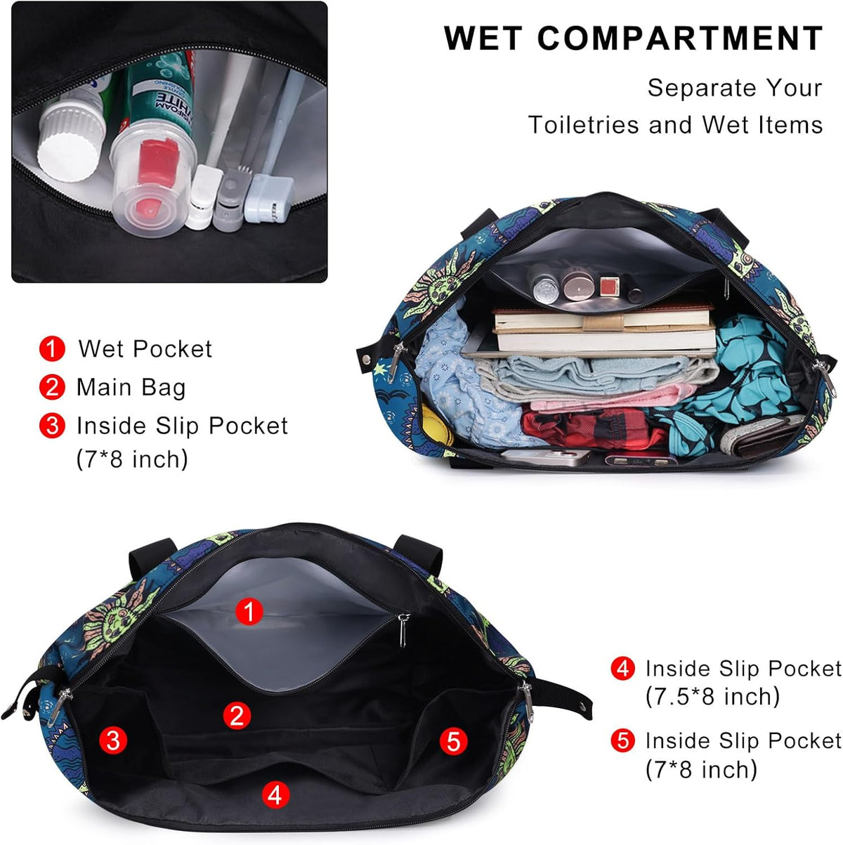 Expandable Duffel Bag for Women with Trolley Sleeve/Wet Pocket Weekender Travel Tote Large Carry On Overnight Luggage