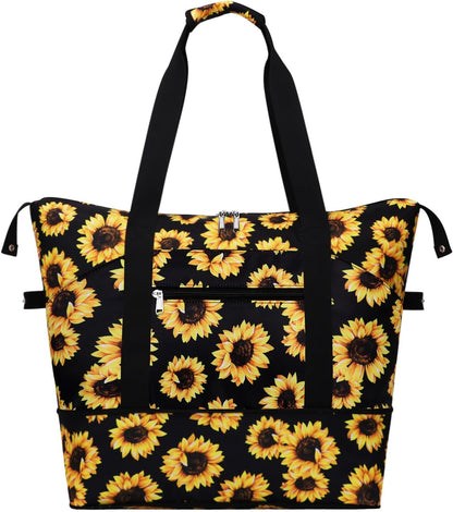 Expandable Duffel Bag for Women with Trolley Sleeve/Wet Pocket Weekender Travel Tote Large Carry On Overnight Luggage