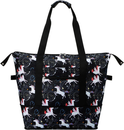 Expandable Duffel Bag for Women with Trolley Sleeve/Wet Pocket Weekender Travel Tote Large Carry On Overnight Luggage