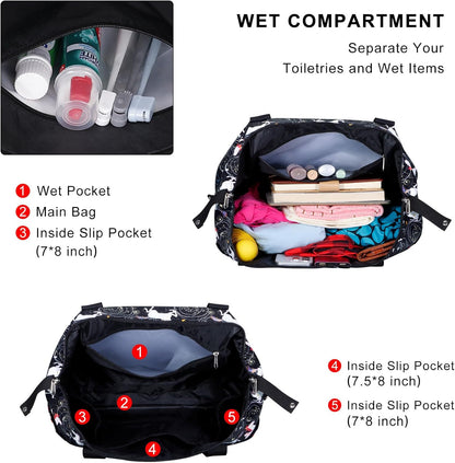 Expandable Duffel Bag for Women with Trolley Sleeve/Wet Pocket Weekender Travel Tote Large Carry On Overnight Luggage