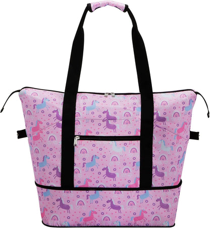 Expandable Duffel Bag for Women with Trolley Sleeve/Wet Pocket Weekender Travel Tote Large Carry On Overnight Luggage