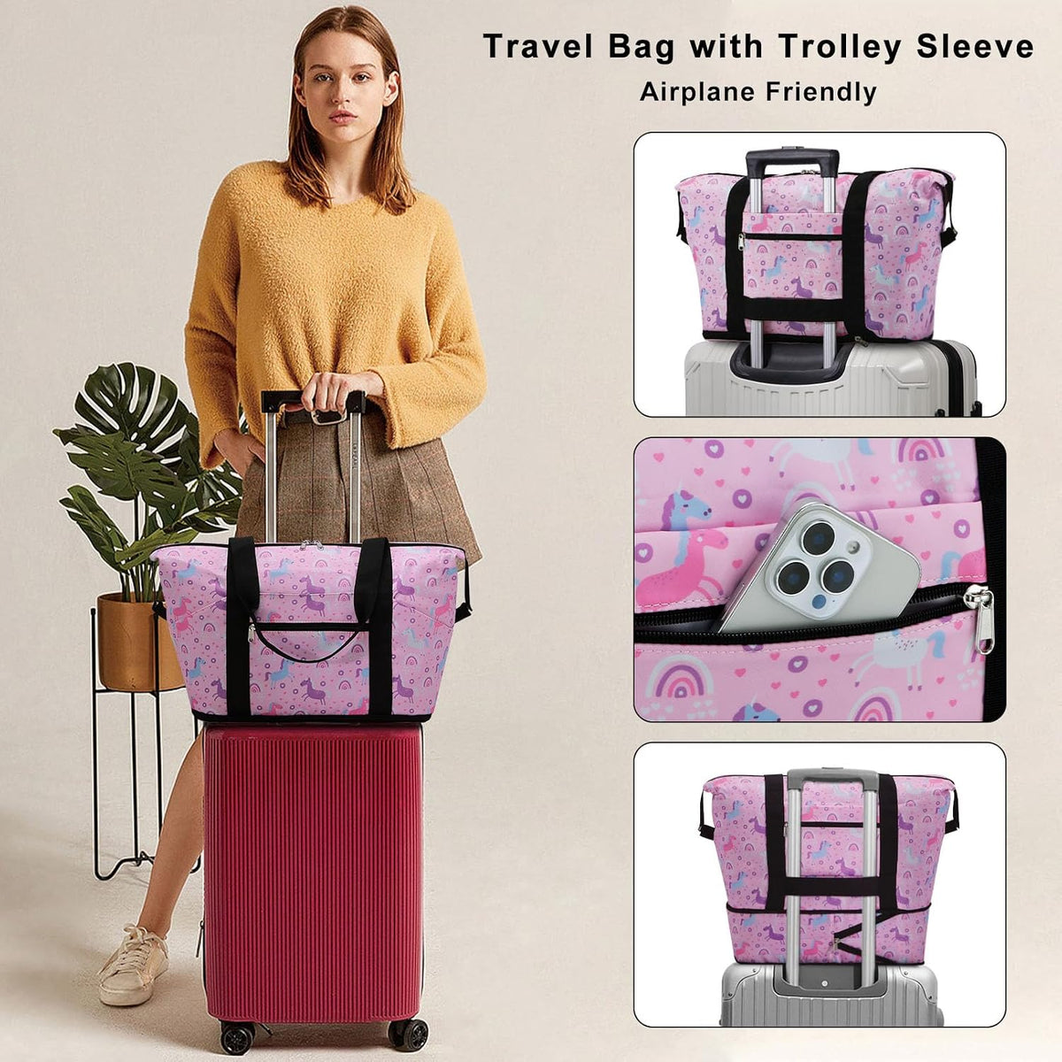 Expandable Duffel Bag for Women with Trolley Sleeve/Wet Pocket Weekender Travel Tote Large Carry On Overnight Luggage