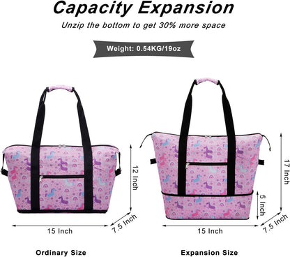 Expandable Duffel Bag for Women with Trolley Sleeve/Wet Pocket Weekender Travel Tote Large Carry On Overnight Luggage