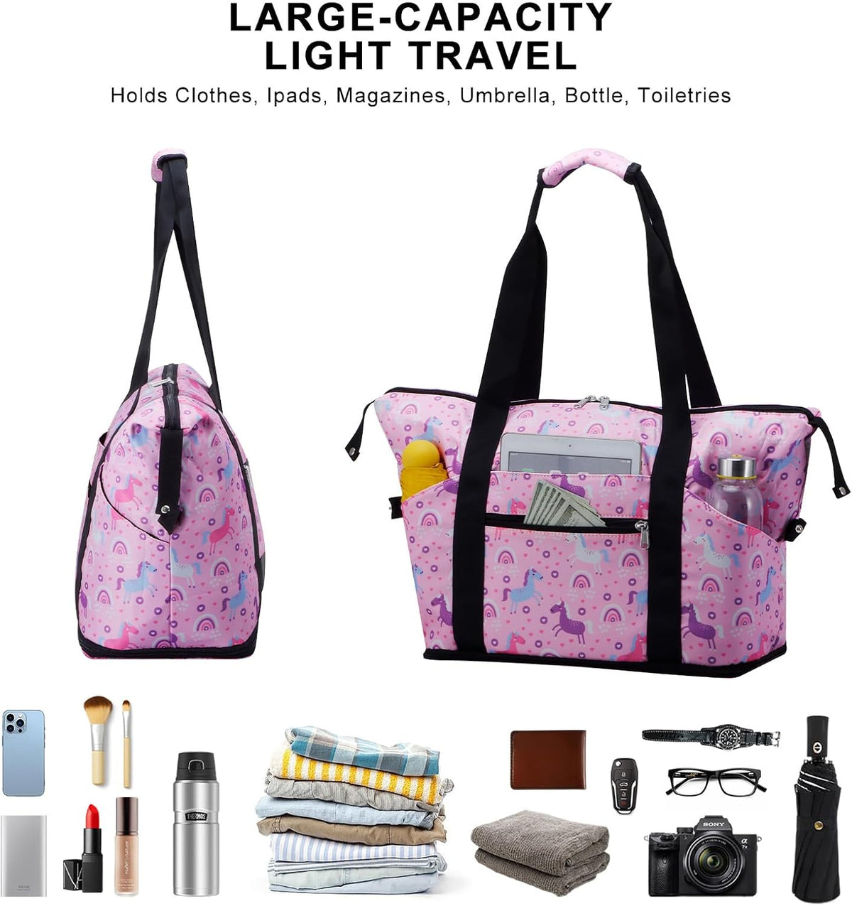 Expandable Duffel Bag for Women with Trolley Sleeve/Wet Pocket Weekender Travel Tote Large Carry On Overnight Luggage