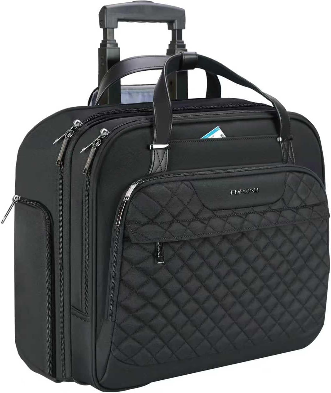 Rolling Laptop Bag Women with Wheels, Briefcase for Women Fits Up to 15.6 Inch Laptop Briefcase on Wheels, Water-Repellent Overnight Rolling Computer Bag with RFID Pockets, Grey Pink