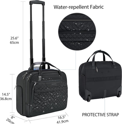 Rolling Laptop Bag Women with Wheels, Briefcase for Women Fits Up to 15.6 Inch Laptop Briefcase on Wheels, Water-Repellent Overnight Rolling Computer Bag with RFID Pockets, Grey Pink