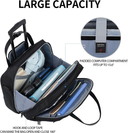 Rolling Laptop Bag Women with Wheels, Briefcase for Women Fits Up to 15.6 Inch Laptop Briefcase on Wheels, Water-Repellent Overnight Rolling Computer Bag with RFID Pockets, Grey Pink