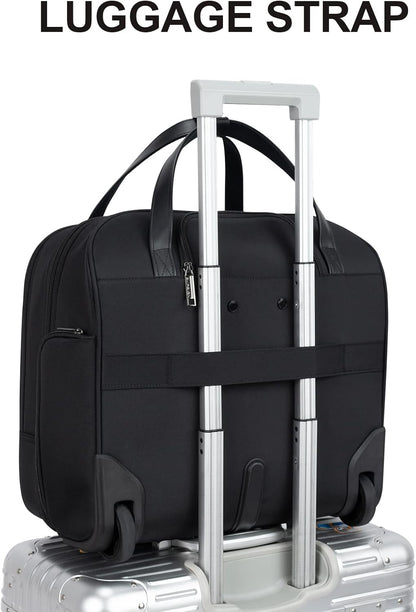 Rolling Laptop Bag Women with Wheels, Briefcase for Women Fits Up to 15.6 Inch Laptop Briefcase on Wheels, Water-Repellent Overnight Rolling Computer Bag with RFID Pockets, Grey Pink