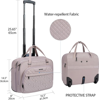 Rolling Laptop Bag Women with Wheels, Briefcase for Women Fits Up to 15.6 Inch Laptop Briefcase on Wheels, Water-Repellent Overnight Rolling Computer Bag with RFID Pockets, Grey Pink