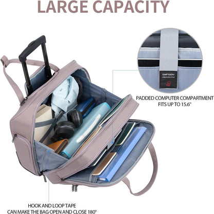 Rolling Laptop Bag Women with Wheels, Briefcase for Women Fits Up to 15.6 Inch Laptop Briefcase on Wheels, Water-Repellent Overnight Rolling Computer Bag with RFID Pockets, Grey Pink