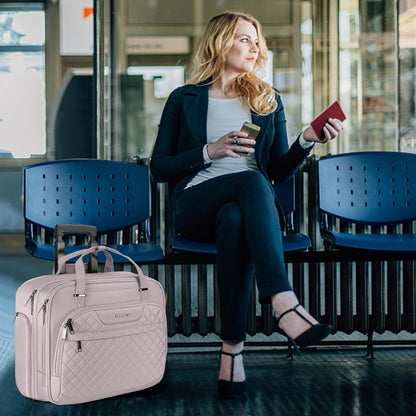 Rolling Laptop Bag Women with Wheels, Briefcase for Women Fits Up to 15.6 Inch Laptop Briefcase on Wheels, Water-Repellent Overnight Rolling Computer Bag with RFID Pockets, Grey Pink