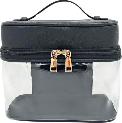 Clear Makeup Bag Toiletry Bag for Women Cosmetic Large Capacity Travel Make Up Bag Organizer Transparent Train Case TSA Approved (BLACK)