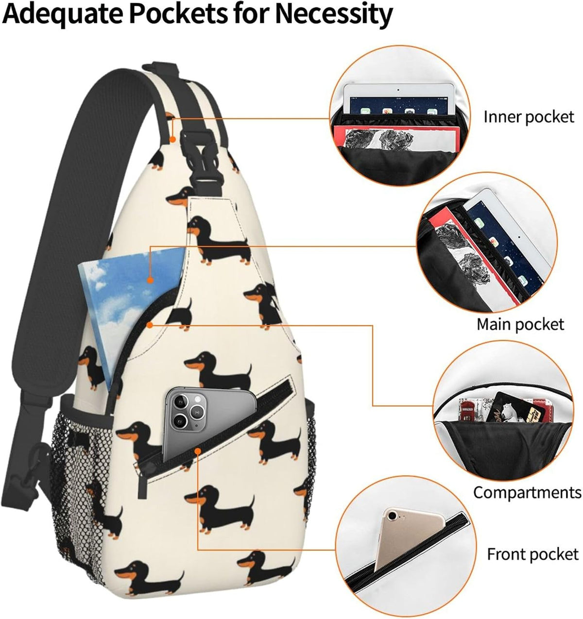 Ultra Lightweight Sling Shoulder Backpack Shoulder Chest Crossbody Bag Multipurpose Anti-Theft Daypack for Hiking Cycling Camping Travel, Boobs Breasts Print White Bookbag