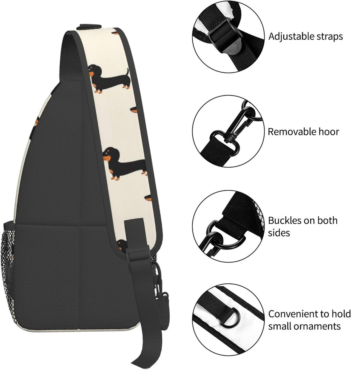 Ultra Lightweight Sling Shoulder Backpack Shoulder Chest Crossbody Bag Multipurpose Anti-Theft Daypack for Hiking Cycling Camping Travel, Boobs Breasts Print White Bookbag