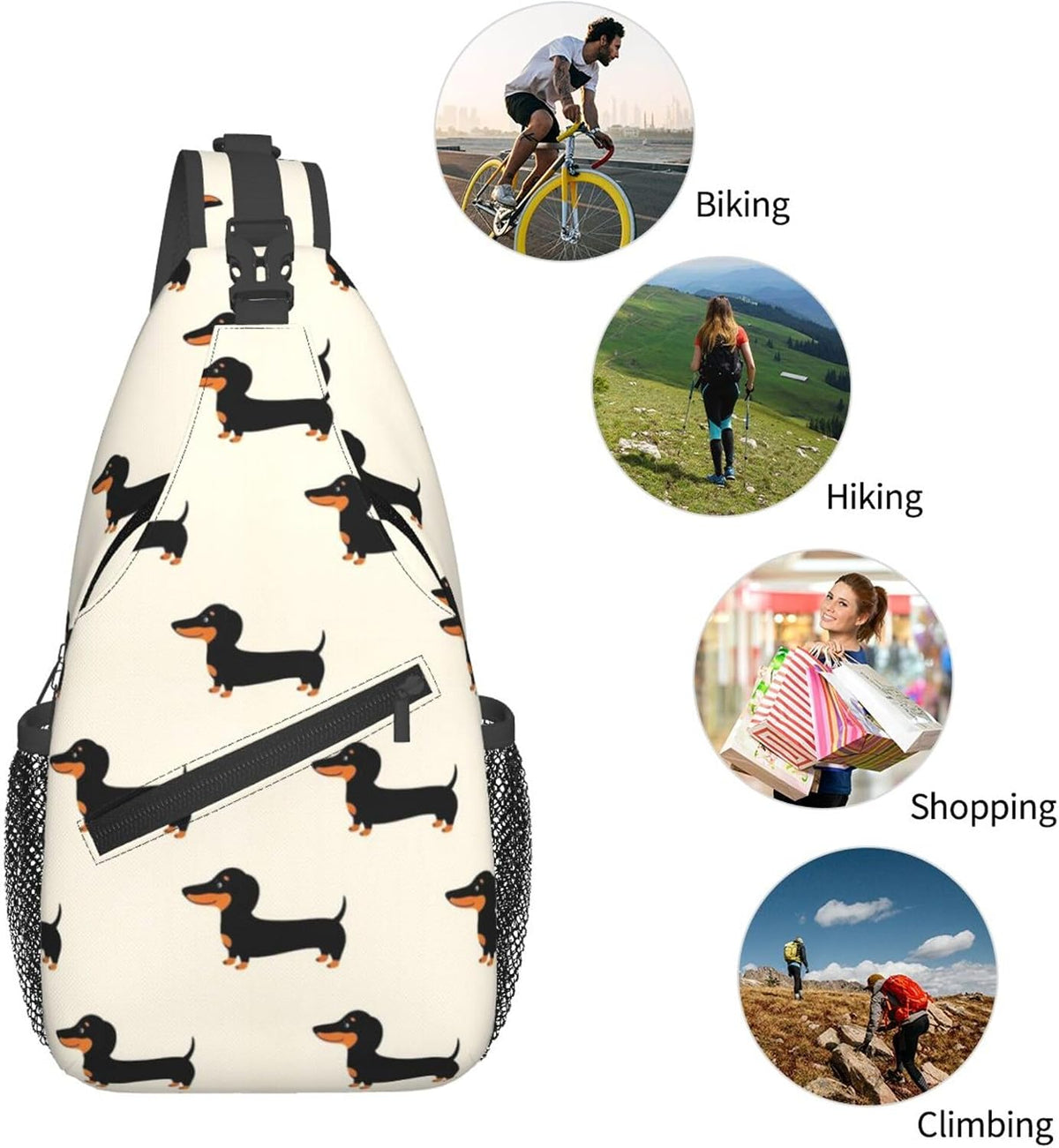 Ultra Lightweight Sling Shoulder Backpack Shoulder Chest Crossbody Bag Multipurpose Anti-Theft Daypack for Hiking Cycling Camping Travel, Boobs Breasts Print White Bookbag