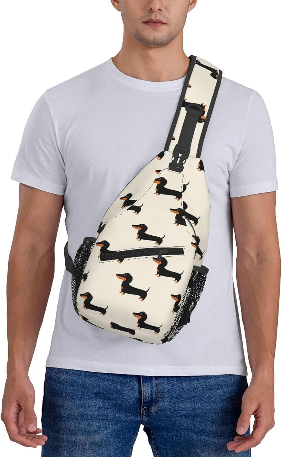 Ultra Lightweight Sling Shoulder Backpack Shoulder Chest Crossbody Bag Multipurpose Anti-Theft Daypack for Hiking Cycling Camping Travel, Boobs Breasts Print White Bookbag