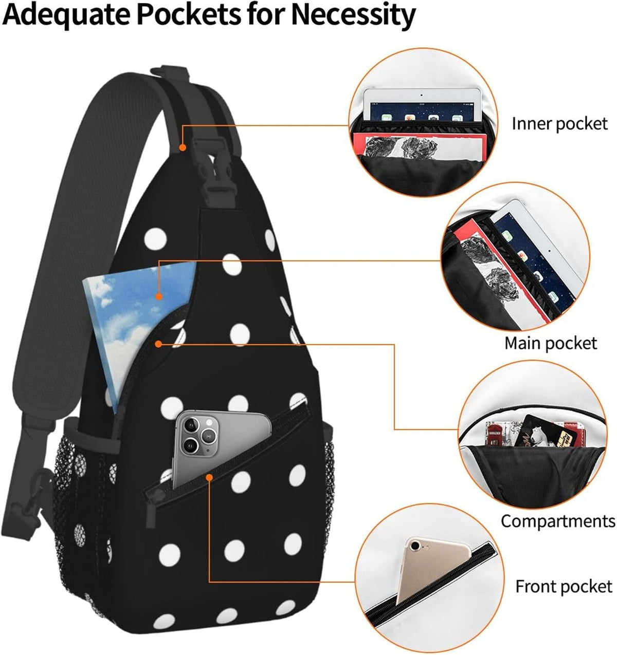 Ultra Lightweight Sling Shoulder Backpack Shoulder Chest Crossbody Bag Multipurpose Anti-Theft Daypack for Hiking Cycling Camping Travel, Boobs Breasts Print White Bookbag