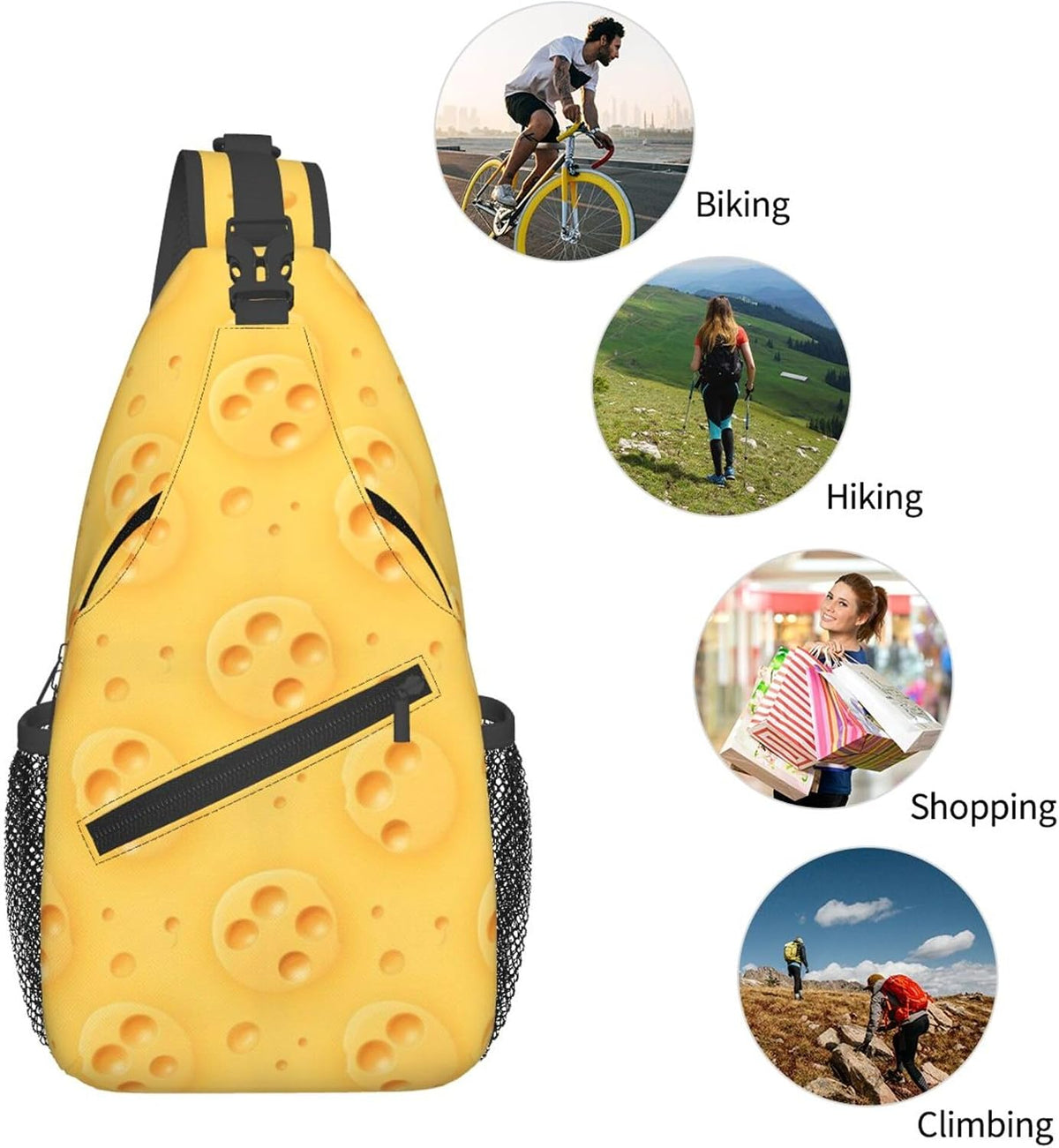Ultra Lightweight Sling Shoulder Backpack Shoulder Chest Crossbody Bag Multipurpose Anti-Theft Daypack for Hiking Cycling Camping Travel, Boobs Breasts Print White Bookbag
