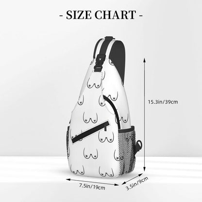 Ultra Lightweight Sling Shoulder Backpack Shoulder Chest Crossbody Bag Multipurpose Anti-Theft Daypack for Hiking Cycling Camping Travel, Boobs Breasts Print White Bookbag
