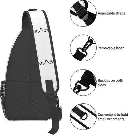 Ultra Lightweight Sling Shoulder Backpack Shoulder Chest Crossbody Bag Multipurpose Anti-Theft Daypack for Hiking Cycling Camping Travel, Boobs Breasts Print White Bookbag