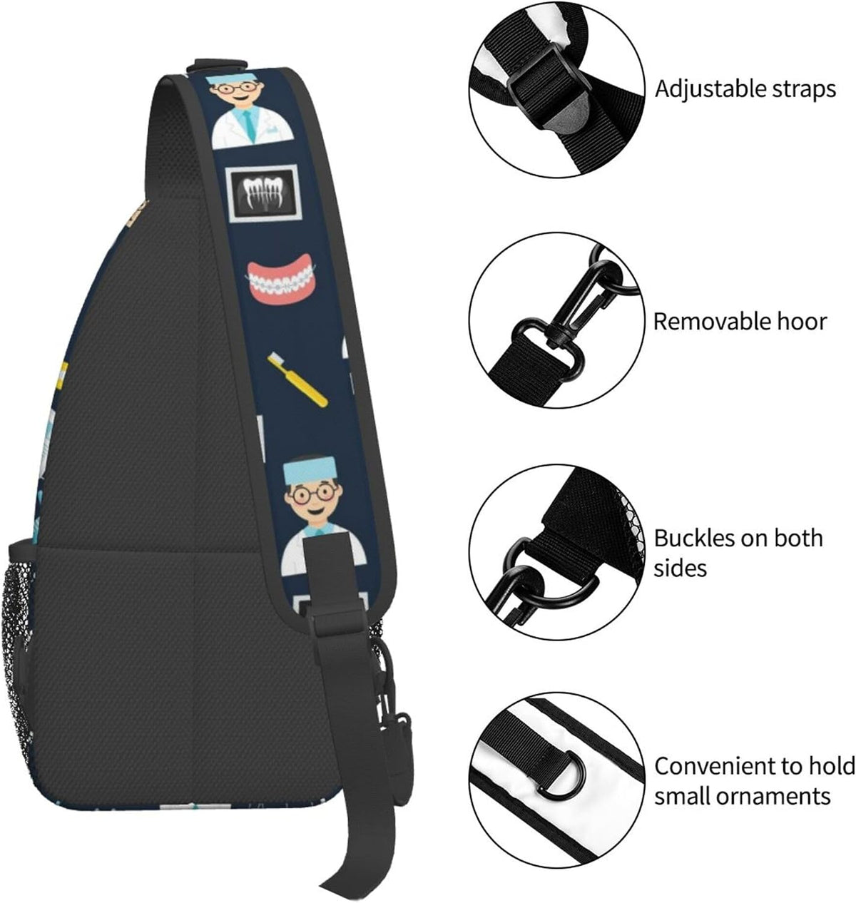 Ultra Lightweight Sling Shoulder Backpack Shoulder Chest Crossbody Bag Multipurpose Anti-Theft Daypack for Hiking Cycling Camping Travel, Boobs Breasts Print White Bookbag