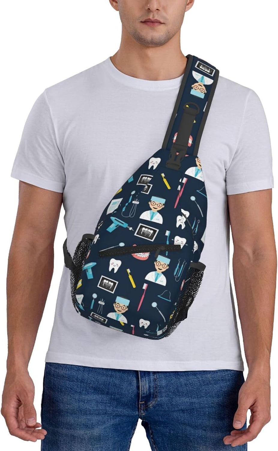 Ultra Lightweight Sling Shoulder Backpack Shoulder Chest Crossbody Bag Multipurpose Anti-Theft Daypack for Hiking Cycling Camping Travel, Boobs Breasts Print White Bookbag