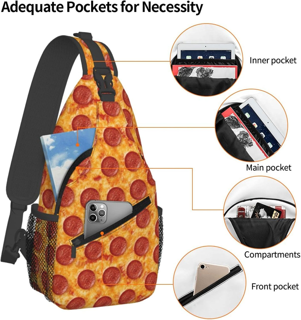 Ultra Lightweight Sling Shoulder Backpack Shoulder Chest Crossbody Bag Multipurpose Anti-Theft Daypack for Hiking Cycling Camping Travel, Boobs Breasts Print White Bookbag