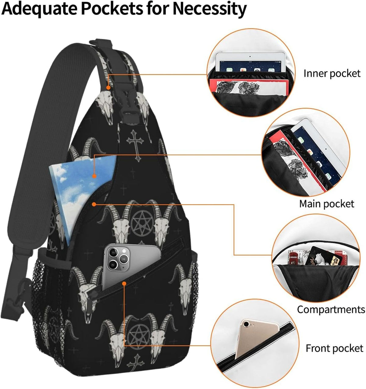 Ultra Lightweight Sling Shoulder Backpack Shoulder Chest Crossbody Bag Multipurpose Anti-Theft Daypack for Hiking Cycling Camping Travel, Boobs Breasts Print White Bookbag