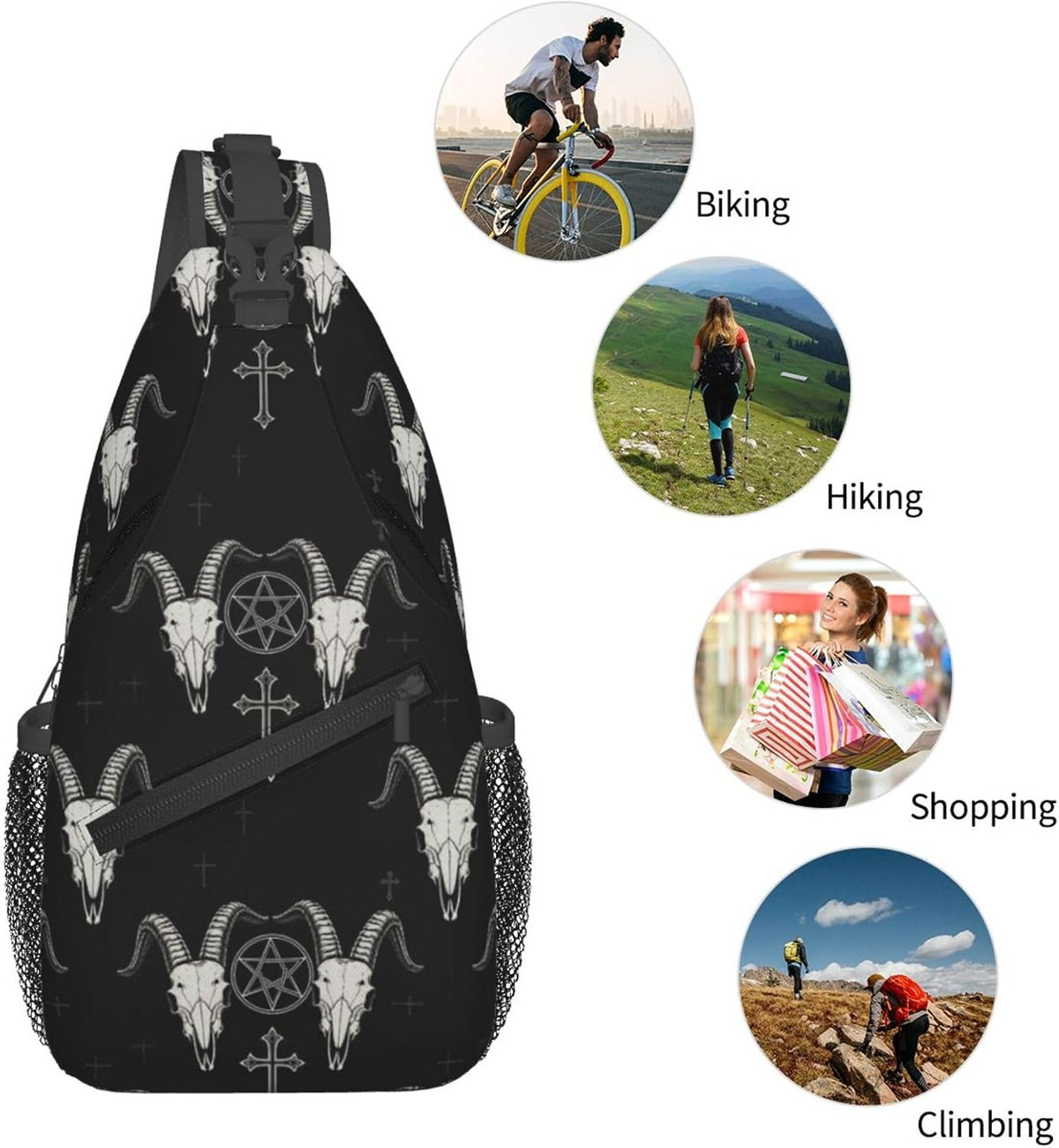 Ultra Lightweight Sling Shoulder Backpack Shoulder Chest Crossbody Bag Multipurpose Anti-Theft Daypack for Hiking Cycling Camping Travel, Boobs Breasts Print White Bookbag