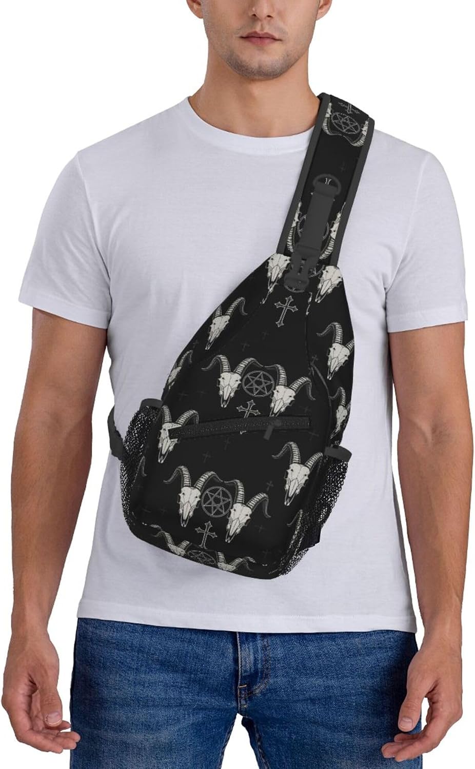 Ultra Lightweight Sling Shoulder Backpack Shoulder Chest Crossbody Bag Multipurpose Anti-Theft Daypack for Hiking Cycling Camping Travel, Boobs Breasts Print White Bookbag