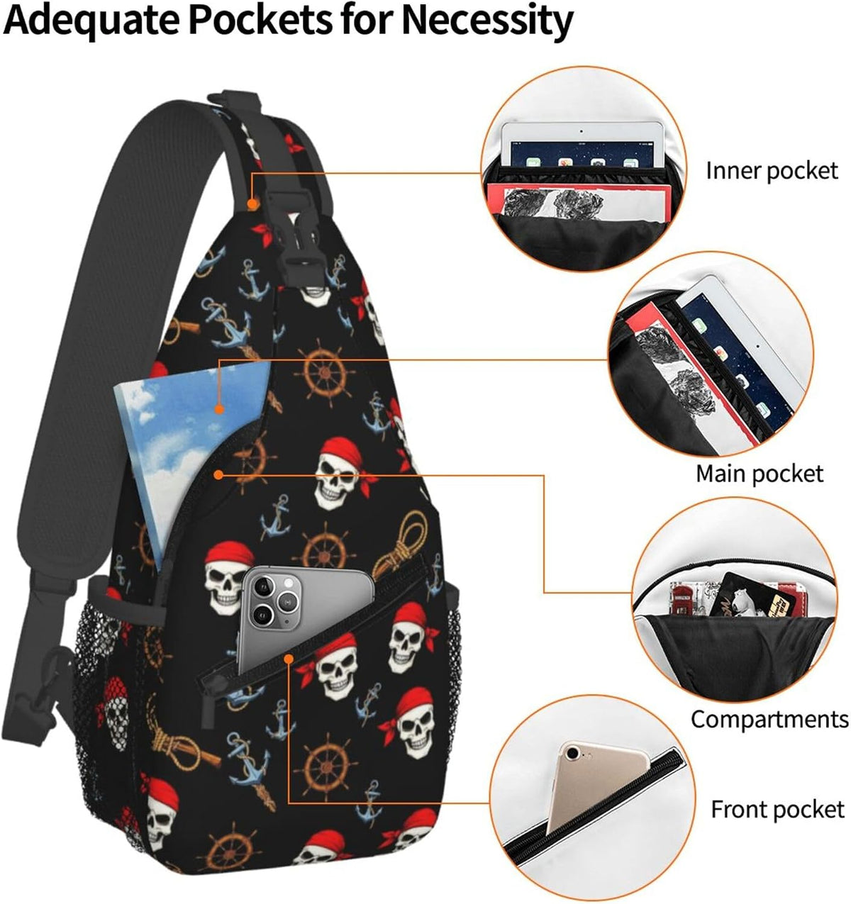 Ultra Lightweight Sling Shoulder Backpack Shoulder Chest Crossbody Bag Multipurpose Anti-Theft Daypack for Hiking Cycling Camping Travel, Boobs Breasts Print White Bookbag