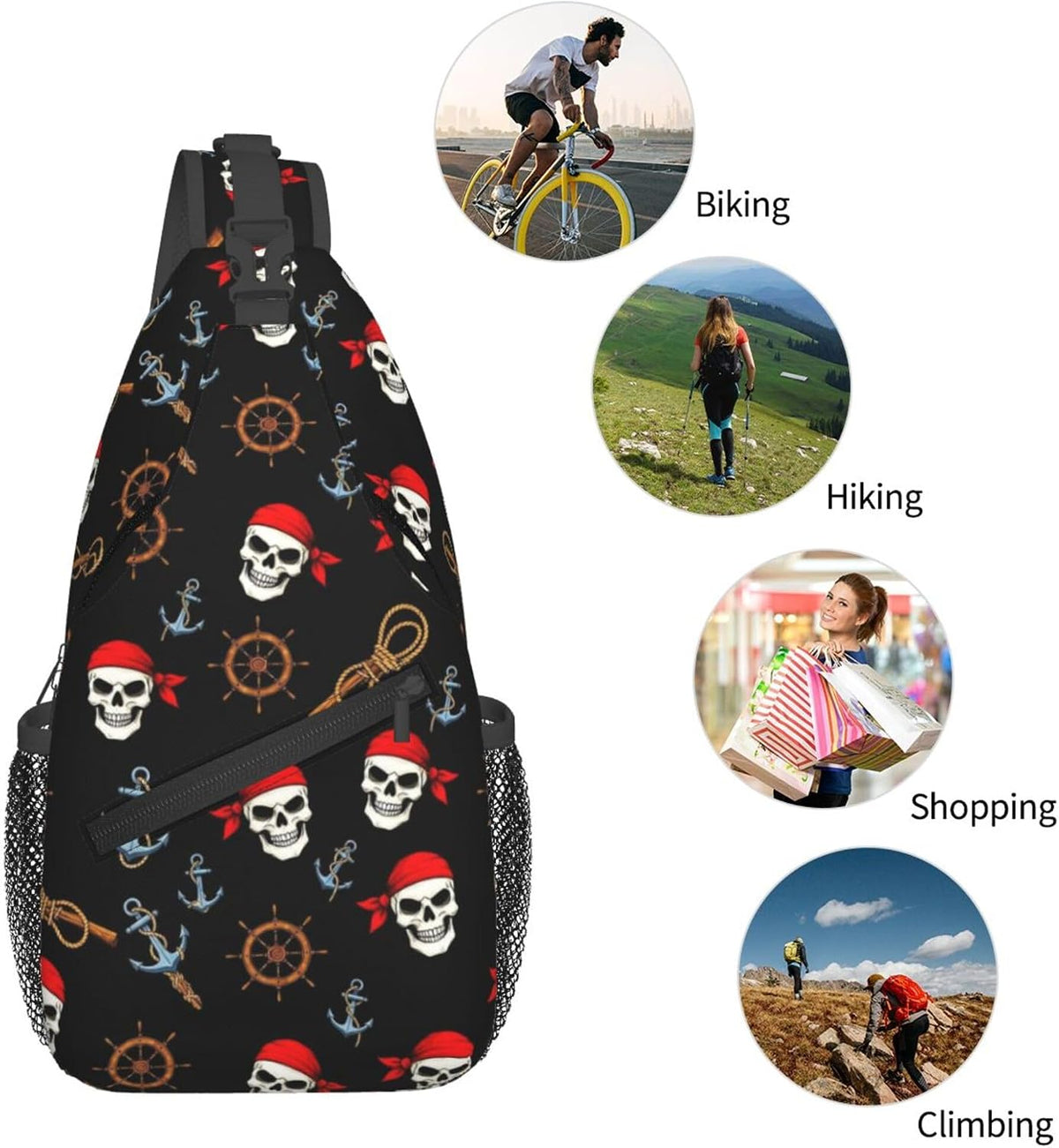 Ultra Lightweight Sling Shoulder Backpack Shoulder Chest Crossbody Bag Multipurpose Anti-Theft Daypack for Hiking Cycling Camping Travel, Boobs Breasts Print White Bookbag