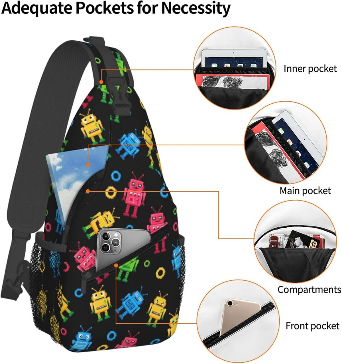 Ultra Lightweight Sling Shoulder Backpack Shoulder Chest Crossbody Bag Multipurpose Anti-Theft Daypack for Hiking Cycling Camping Travel, Boobs Breasts Print White Bookbag
