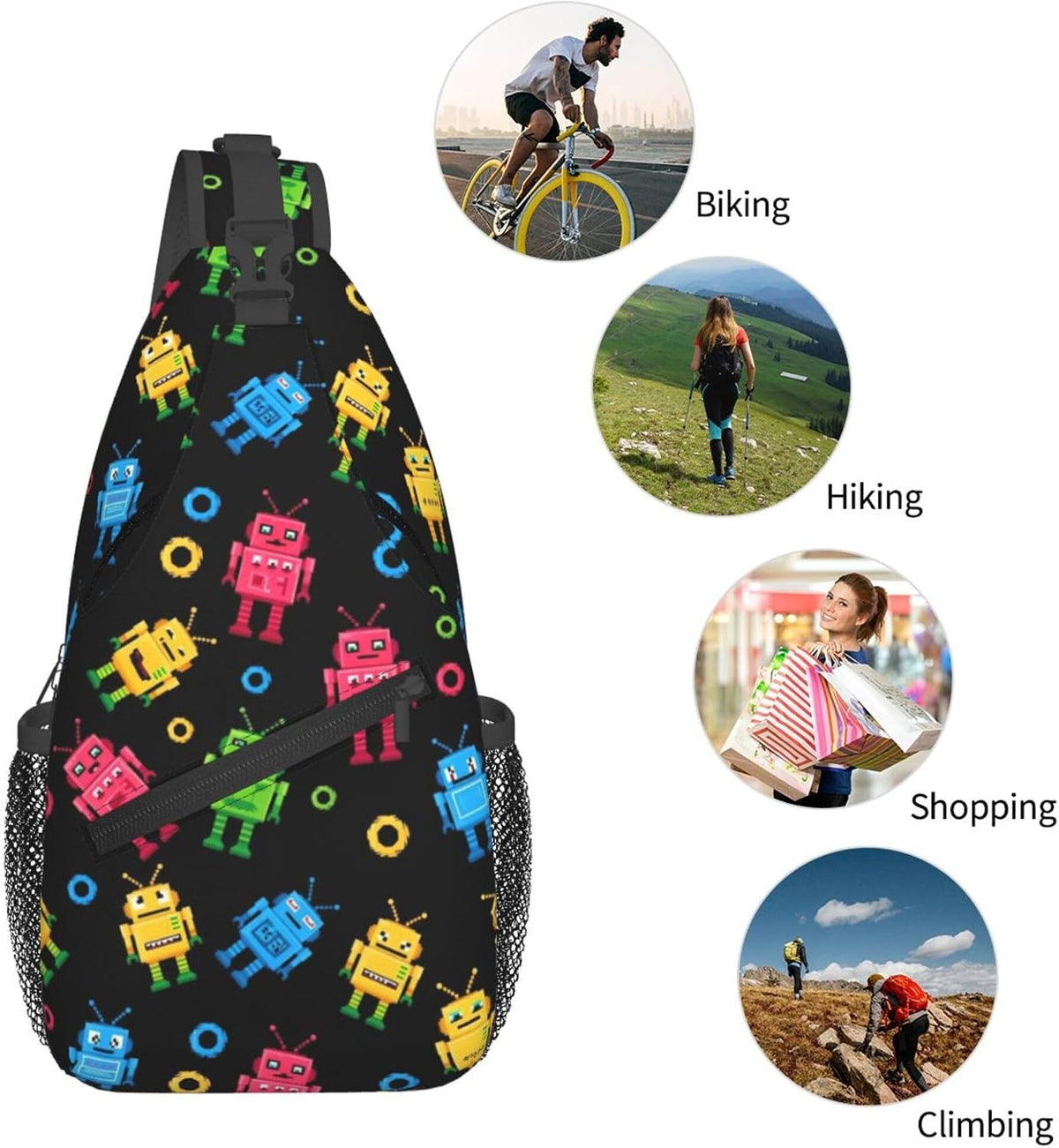 Ultra Lightweight Sling Shoulder Backpack Shoulder Chest Crossbody Bag Multipurpose Anti-Theft Daypack for Hiking Cycling Camping Travel, Boobs Breasts Print White Bookbag