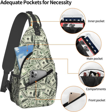 Ultra Lightweight Sling Shoulder Backpack Shoulder Chest Crossbody Bag Multipurpose Anti-Theft Daypack for Hiking Cycling Camping Travel, Boobs Breasts Print White Bookbag