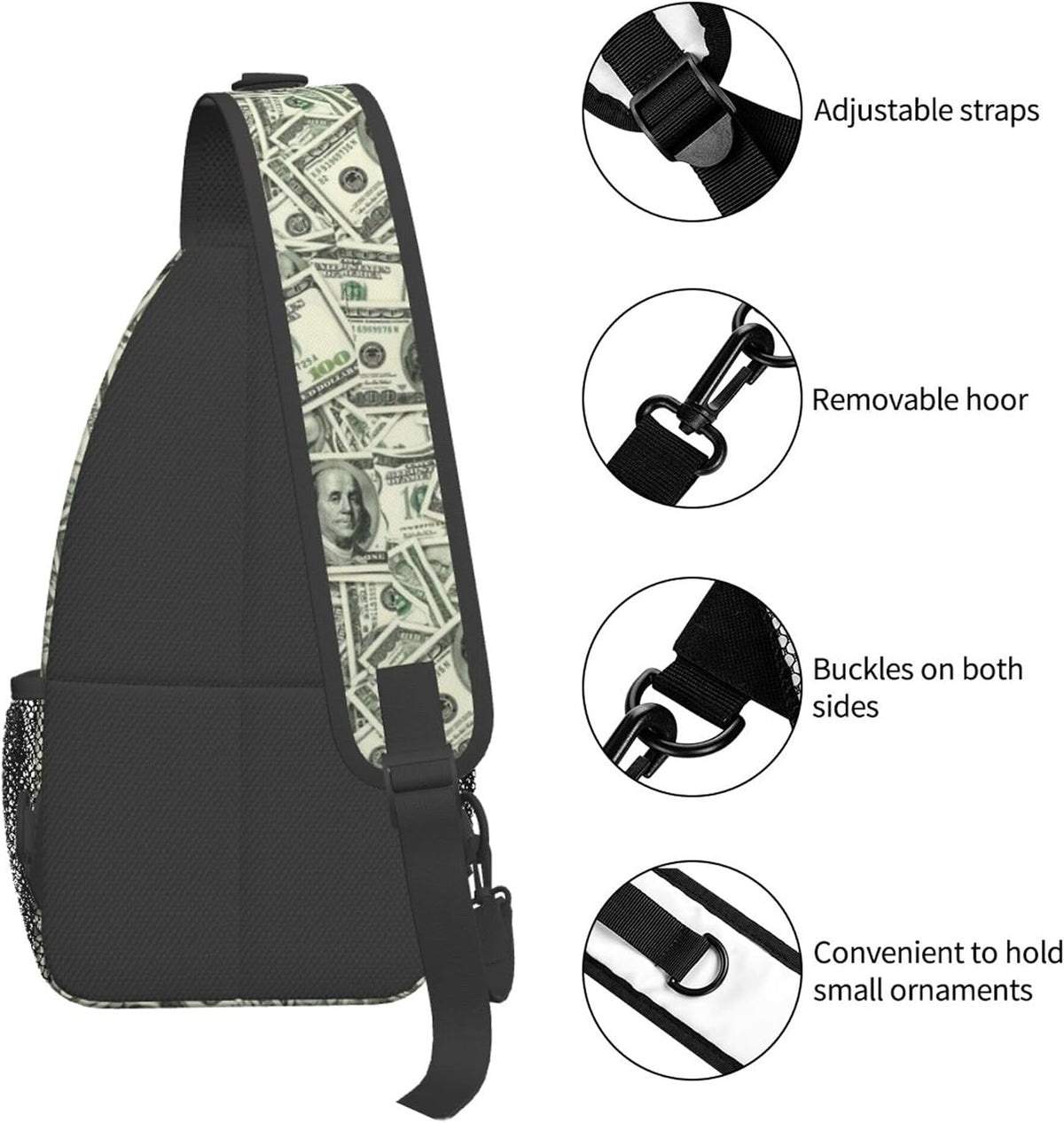 Ultra Lightweight Sling Shoulder Backpack Shoulder Chest Crossbody Bag Multipurpose Anti-Theft Daypack for Hiking Cycling Camping Travel, Boobs Breasts Print White Bookbag