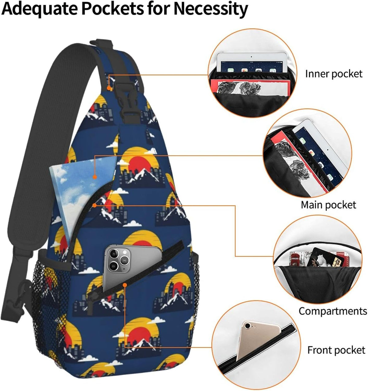 Ultra Lightweight Sling Shoulder Backpack Shoulder Chest Crossbody Bag Multipurpose Anti-Theft Daypack for Hiking Cycling Camping Travel, Boobs Breasts Print White Bookbag