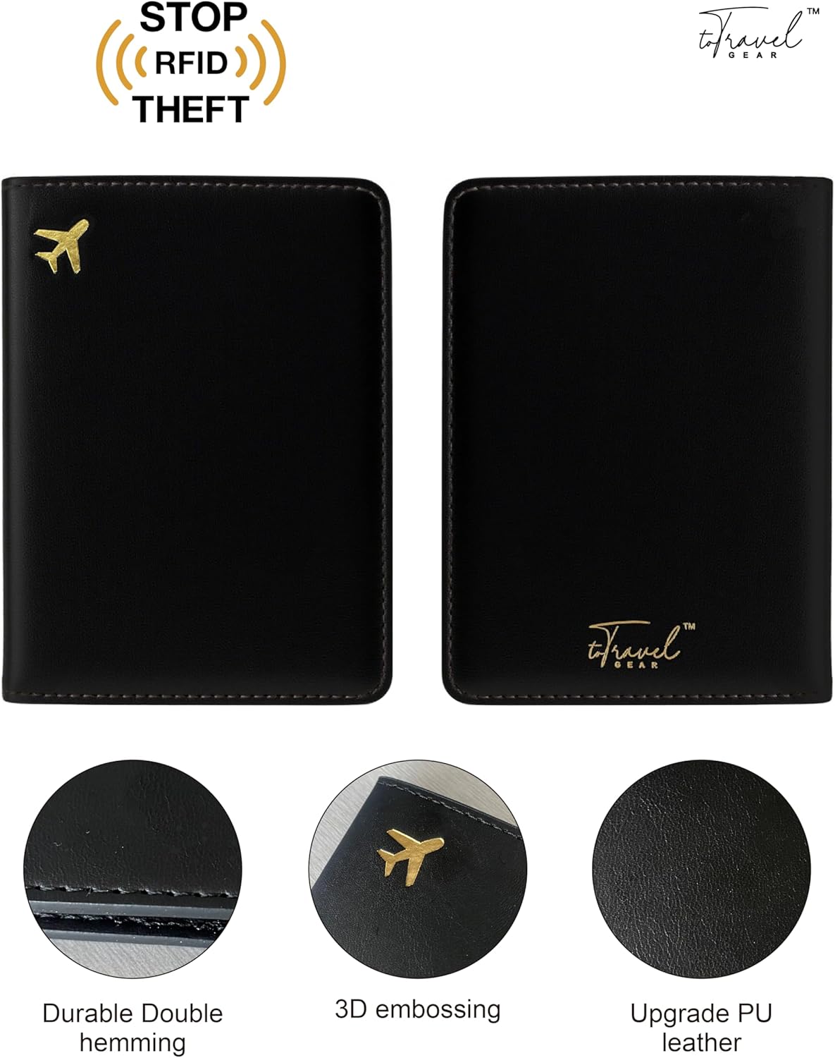Passport Holder for Travel, RFID Blocking Waterproof PU Leather Travel Passport Cover Case Wallet