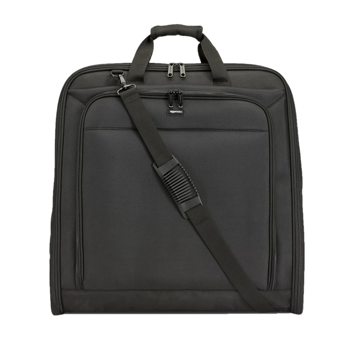 46" Premium Garment Bag for Travel, Suit Bag with Shoulder Strap for Suits and Dresses, 1680D Polyester Fabric, Exterior/Interior Pockets, Leather-reinforced Corners, Trifold, Black