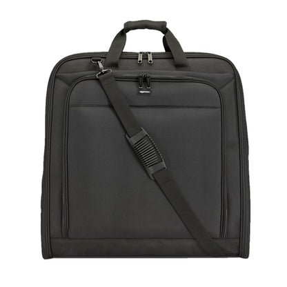 46" Premium Garment Bag for Travel, Suit Bag with Shoulder Strap for Suits and Dresses, 1680D Polyester Fabric, Exterior/Interior Pockets, Leather-reinforced Corners, Trifold, Black