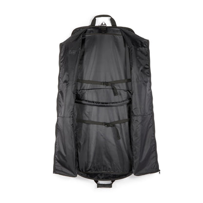 46" Premium Garment Bag for Travel, Suit Bag with Shoulder Strap for Suits and Dresses, 1680D Polyester Fabric, Exterior/Interior Pockets, Leather-reinforced Corners, Trifold, Black