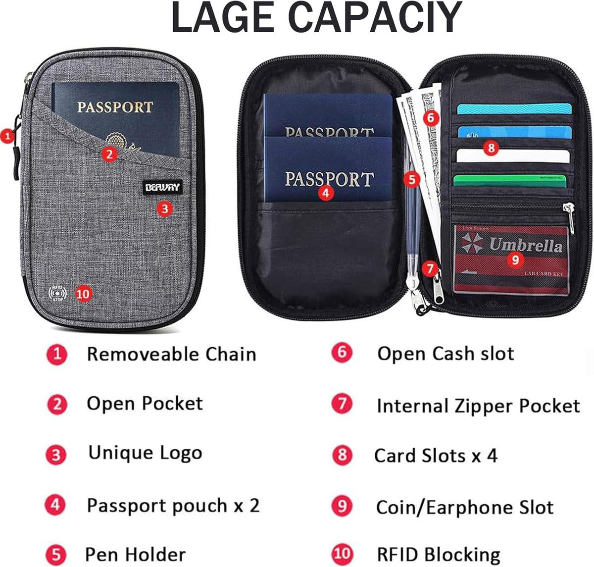 Passport Holder for Travel, Rfid Blocking Passport Wallet Travel Wallet Waterproof Case for Cards Passport Case, Travel Document Organizer Credit Cards Case Rfid Passport Holder for Travel